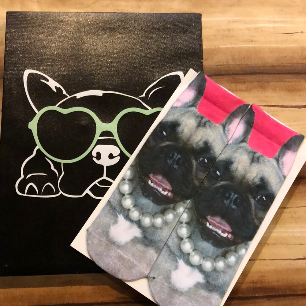 Ecko Red French Bulldog wearing pearls ankle socks